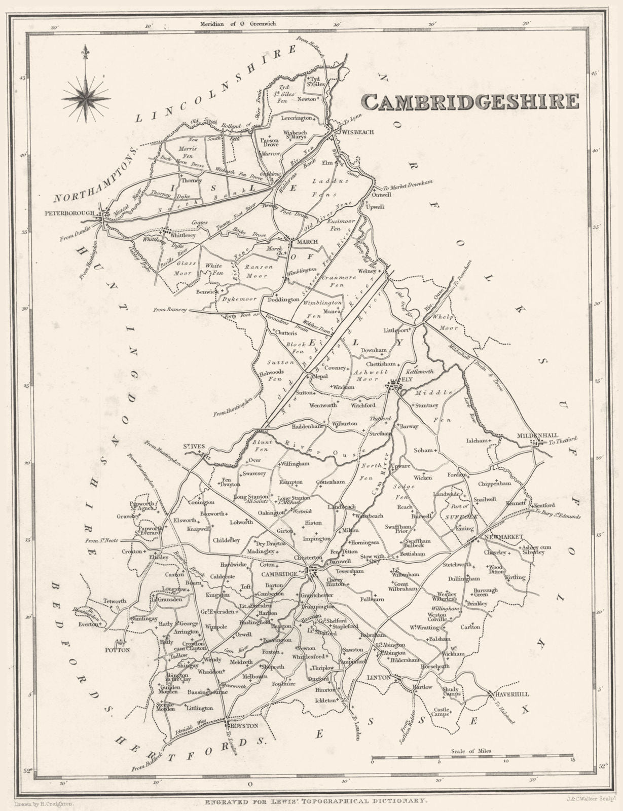 CAMBRIDGESHIRE. Cambs. Lewis 1844 old antique vintage map plan chart